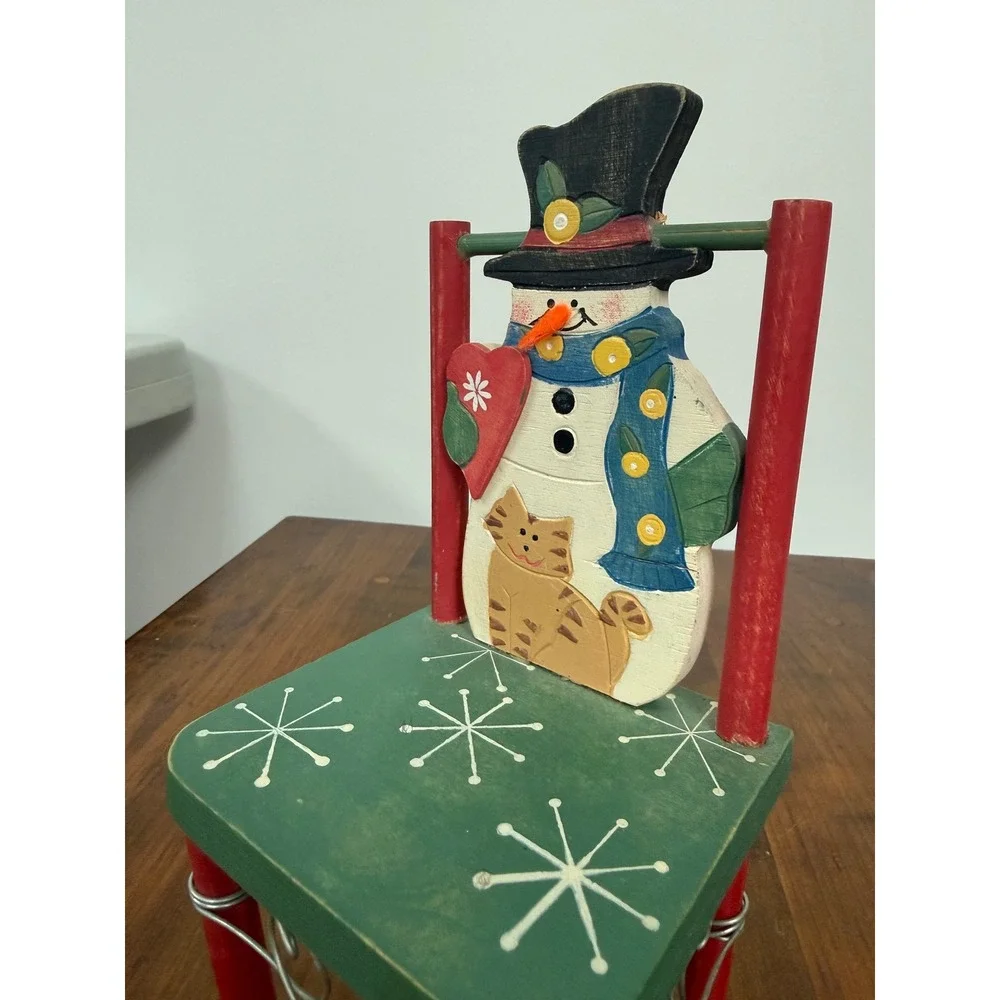 VTG Snowman Wooden Decorative hand painted Mini Chair Christmas Holiday Decor